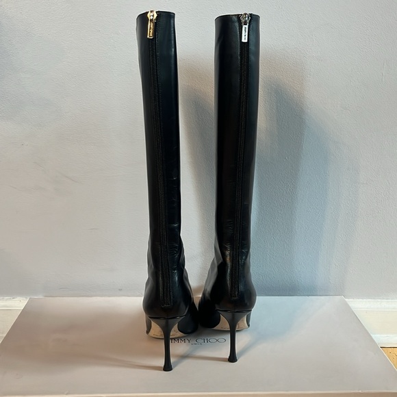 Jimmy Choi Black Kid Leather Knee High Boots - Picture 3 of 7